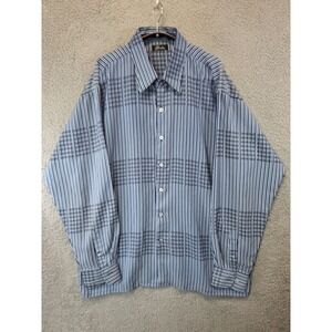 Gochu Mens 2XL Blue White Striped Long Sleeve Button Up Shirt‎ Casual Y2K